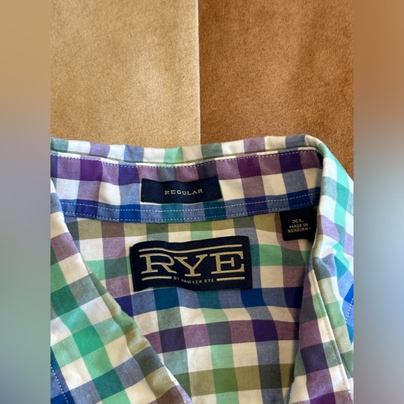 Hawker Rye men’s XL purple and green gingham short sleeve button down - Picture 3 of 4